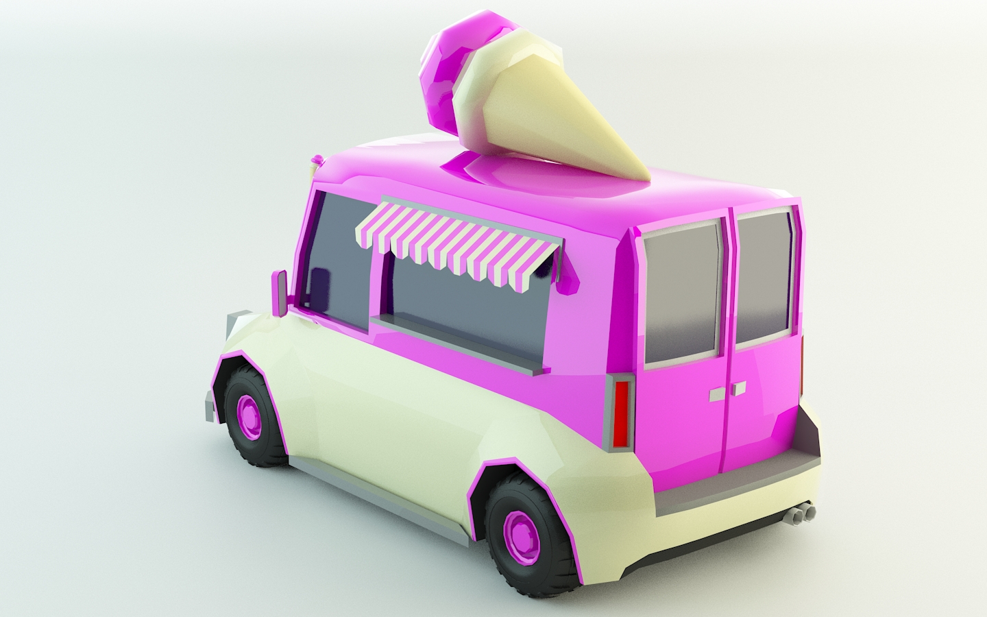 3D model Low Poly Game Ready Ice-Cream Truck with PBR textures VR